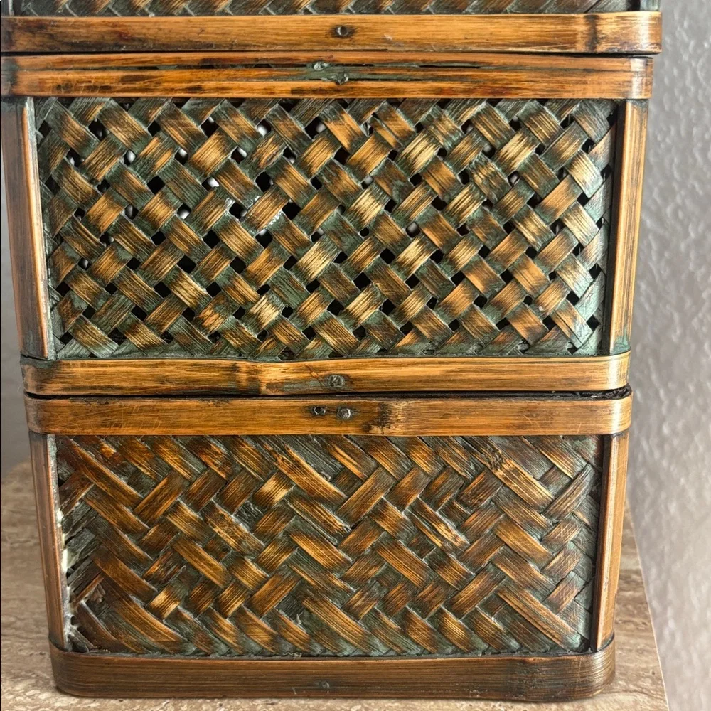 Vintage Chinese Wedding Woven Basket with Handle 2 tiers